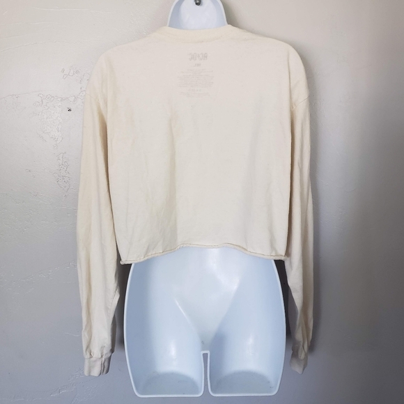 AC/DC Women's M/L Beige Long Sleeve Crop Top T-shirt Leopard Print Band Tee - Picture 4 of 6